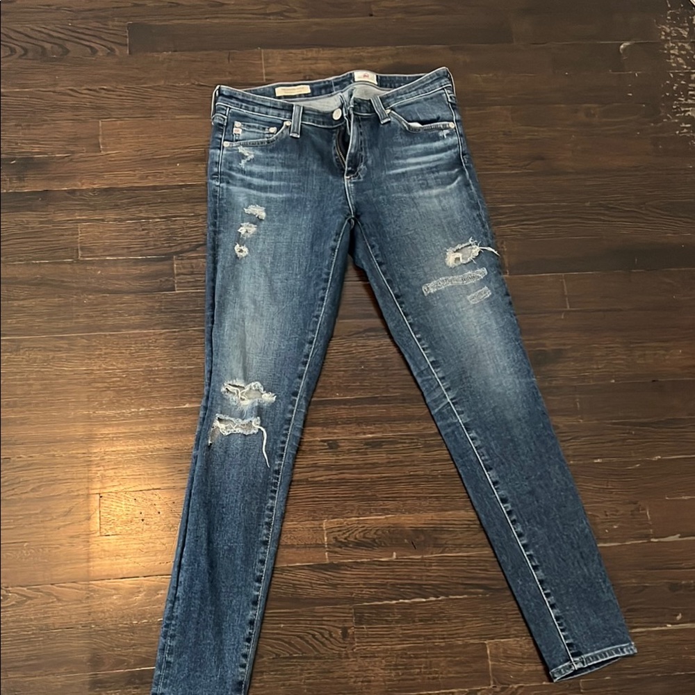 Ag Adriano Goldschmied Blue Skinny Jeans Distressed
